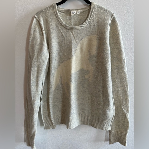 Gap merino wool blend sweater. Horse print. Light grey. Size medium. - Picture 1 of 5